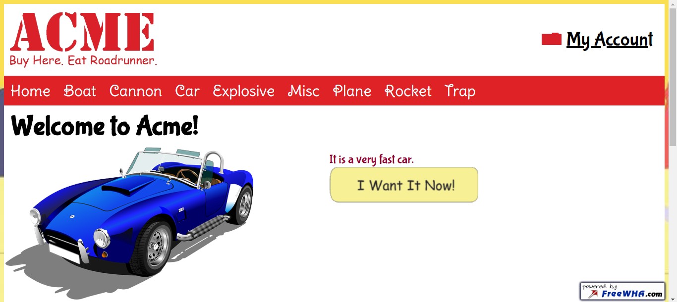 a website with an image of a car as a featured product
