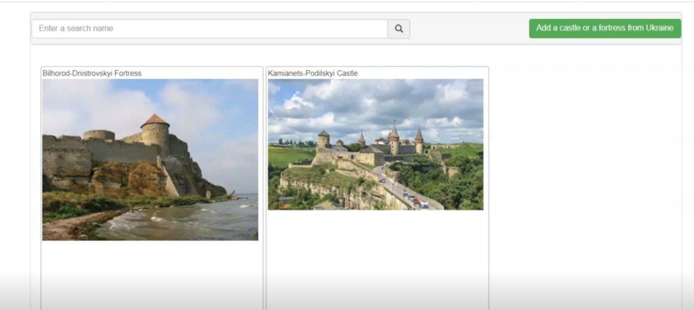 a website about castles and fortresses in Ukraine