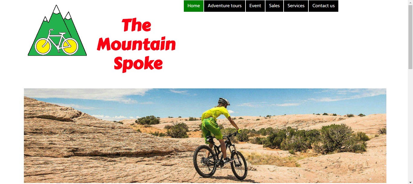 a bike shop website with an image of a person riding on a bike among rocks