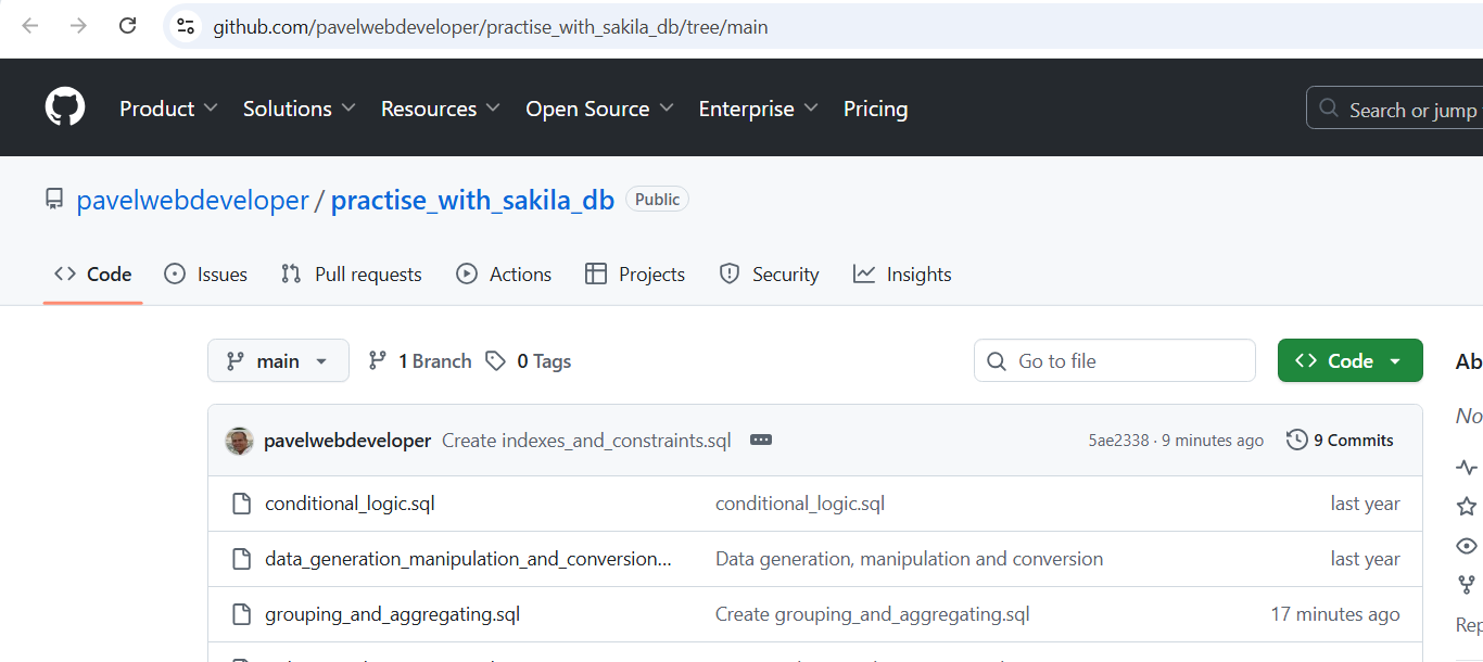 SQL code on GitHub